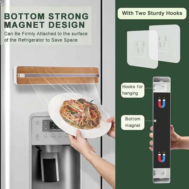 The Wall Mount Instant Plastic Wrap Dispenser with Slide Cutter with various features