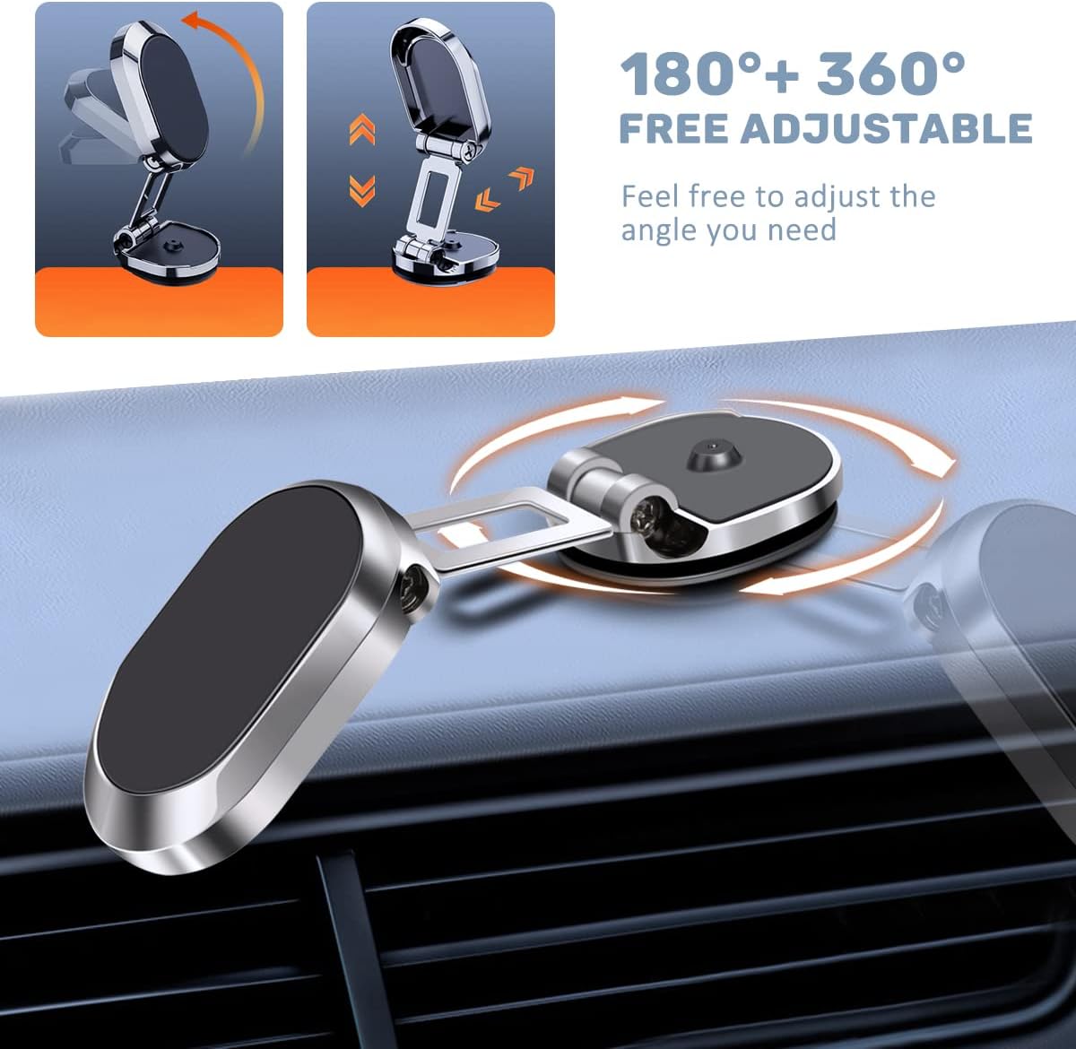 Car Mobile Phone Holder mounted on a car's dashboard and expose the 180° + 360° flexibilty