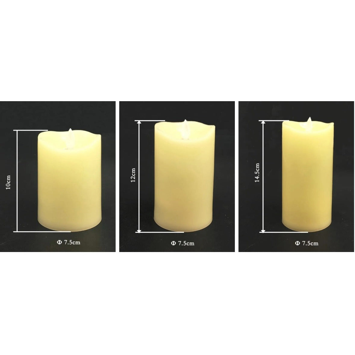 Image displaying 3 different sizes of Flameless LED Candles