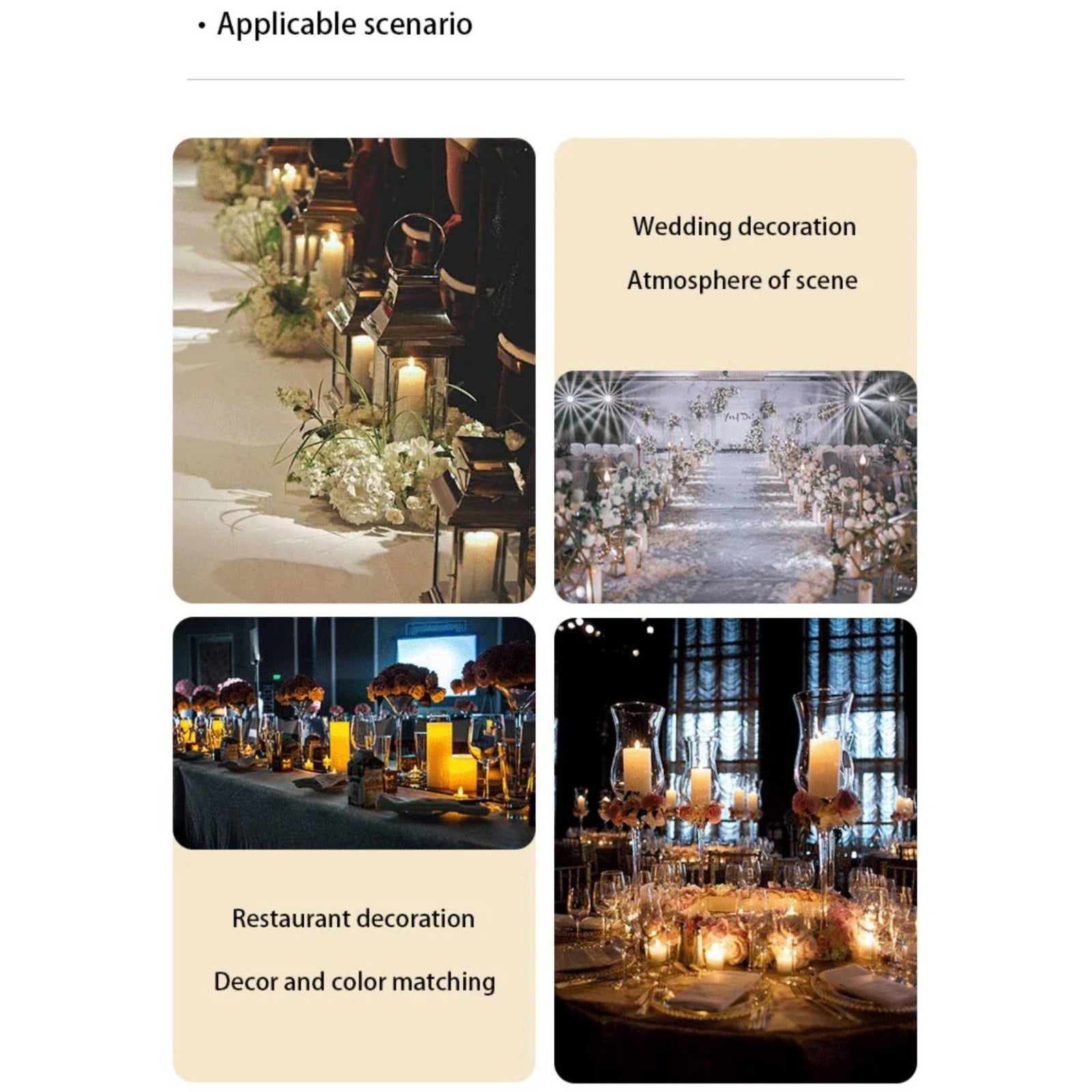 Collage image showcases Flameless LED Candles lit up in different occasions