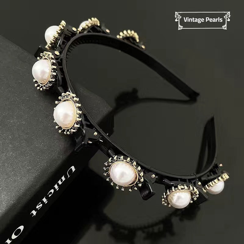 Double Bangs Hairstyle Headband in Vintage Pearls design