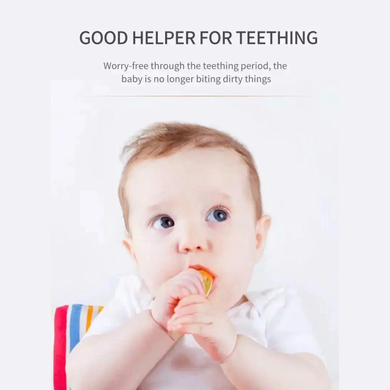 A baby eating fruit with the help of Baby Fruit Feeder