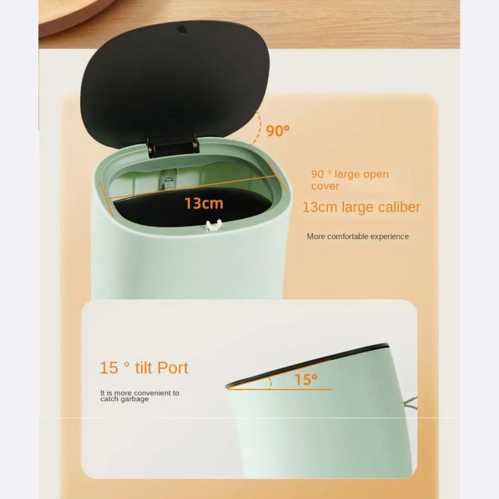 Image displaying the inner size and dimension of Mini Desktop Waste Bin