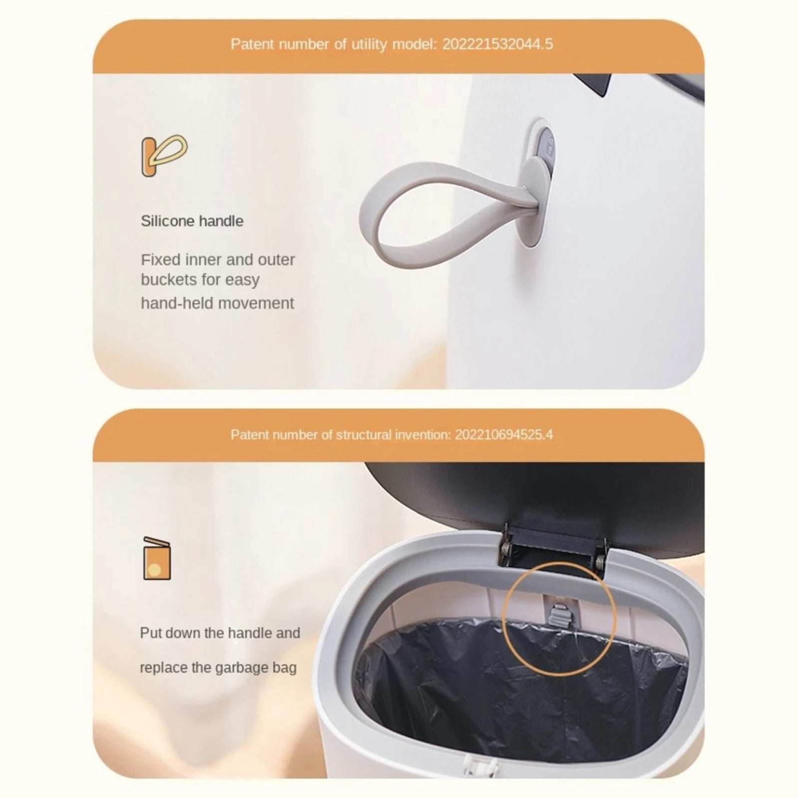 Image exposing the silicone handle of Mini Desktop Waste Bin from inside and outside of it