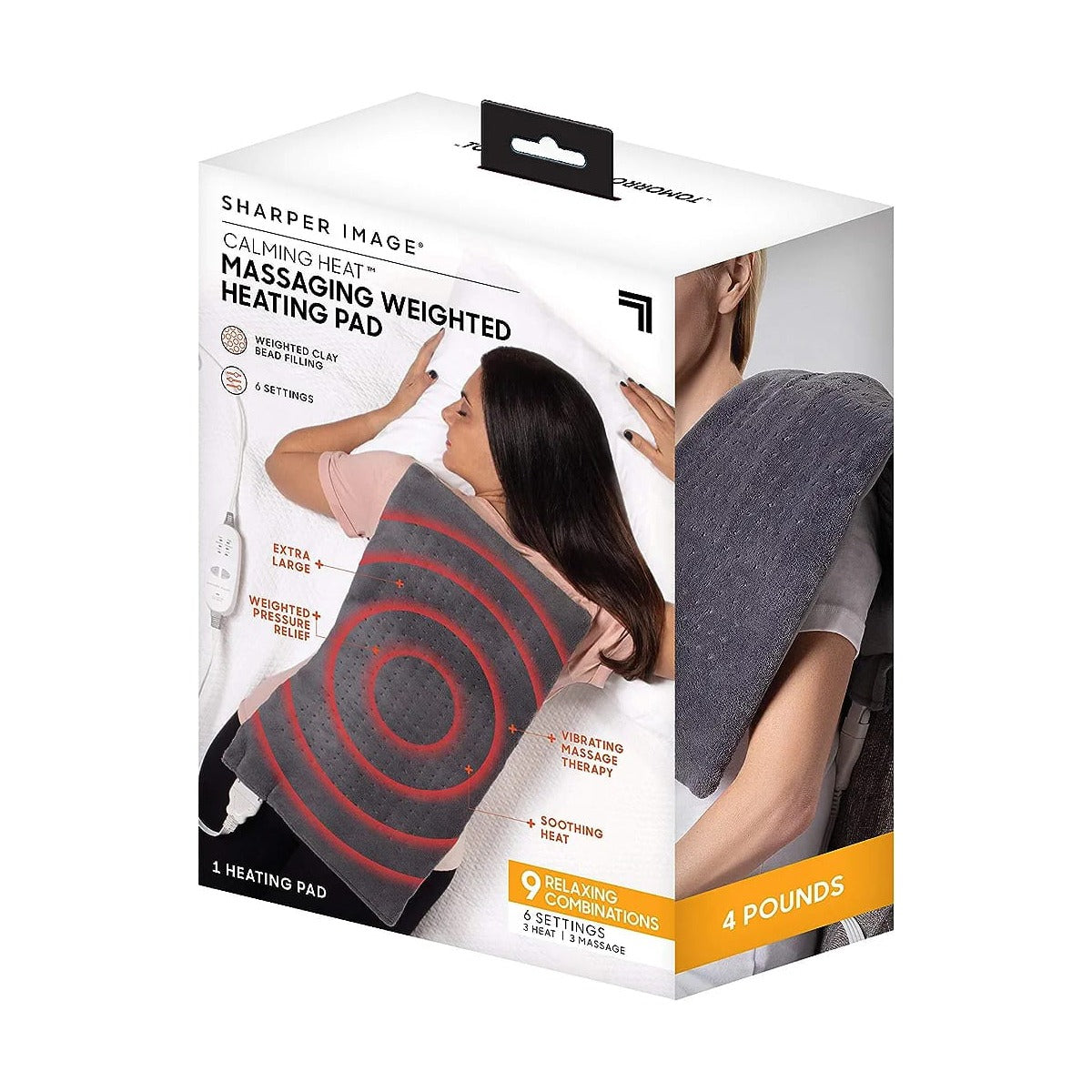 Showcasing the box of Massaging Weighted Heating Pad