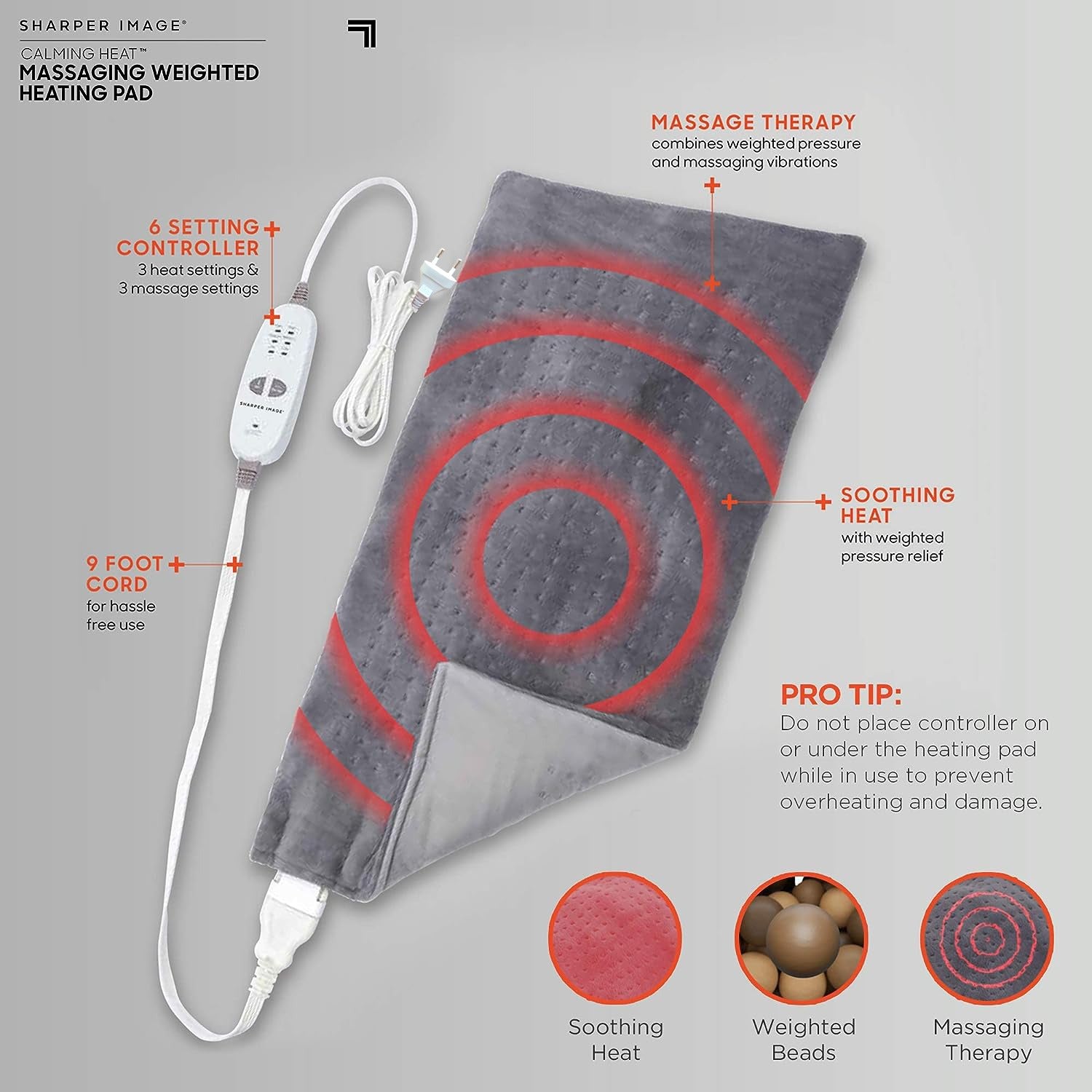 Showcasing Massaging Weighted Heating Pad with its features and functions