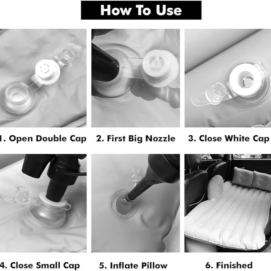Image displaying the instructions to use Inflatable Car Bed