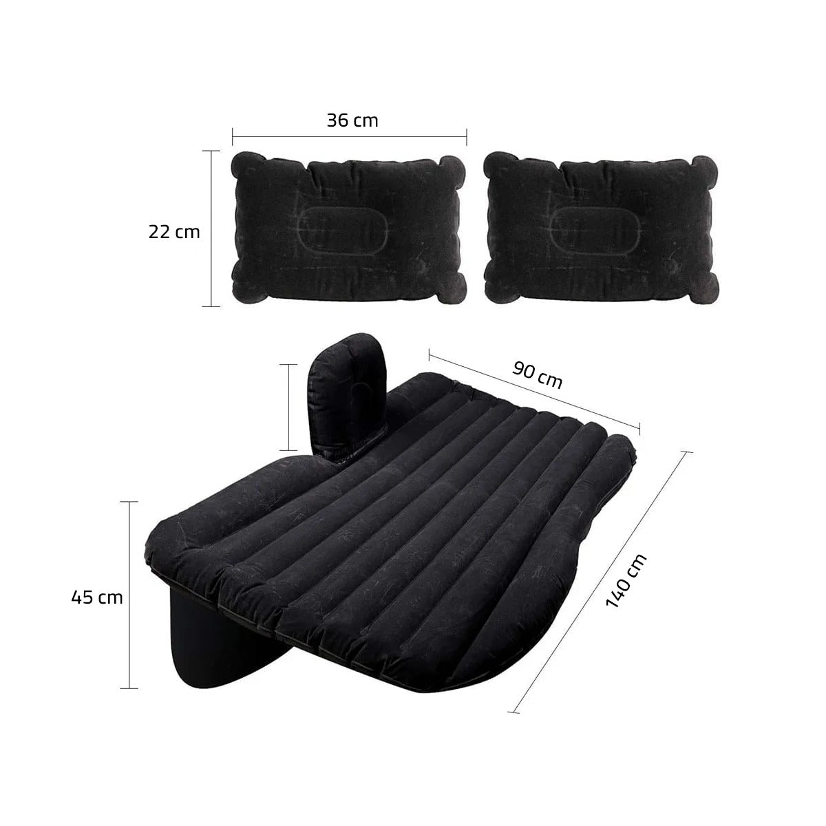 Showcasing Inflatable Car Bed and pillow with the size