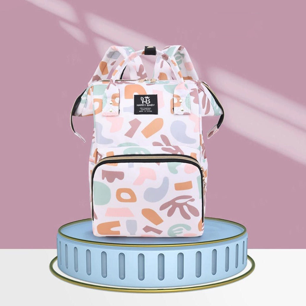 Showcasing Mother Backpack Bag in Geometric Orange Color design