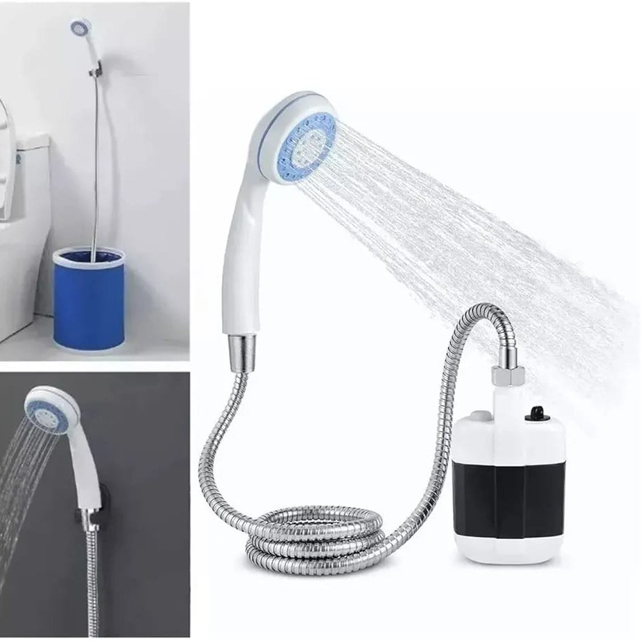 Collage image showcasing Electric Camping Shower Pump