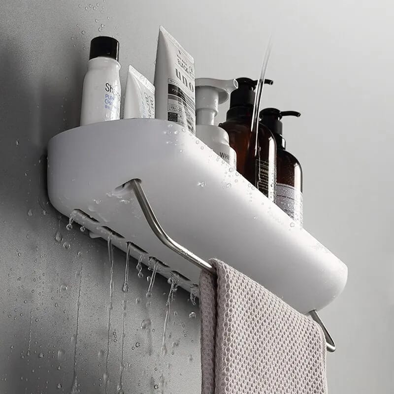punch-free storage rack, cleverly mounted on the wall, featuring a practical shelf for organizing essentials