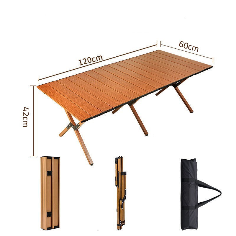 Showcasing Outdoor Portable Camping Table in folded and unfolded form by mentioning its size after assemble