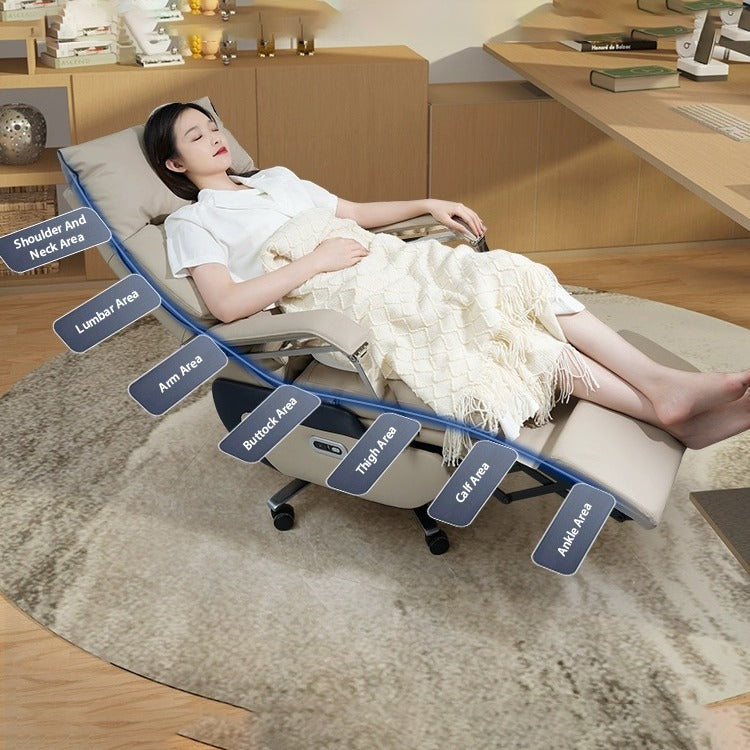 A person sleeping on an Adjustable Electric Office Chair by adjusting it into lie back mode