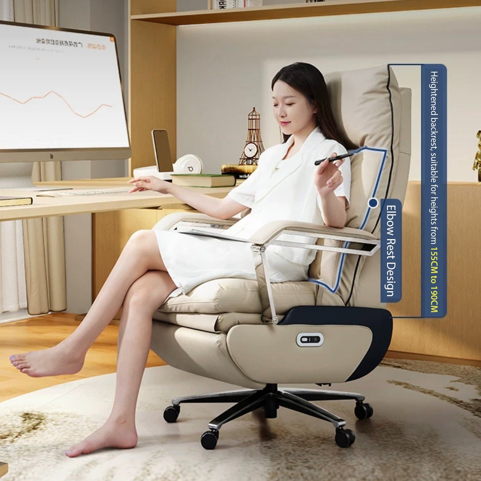A person sitting on an Adjustable Electric Office Chair situated in an office room