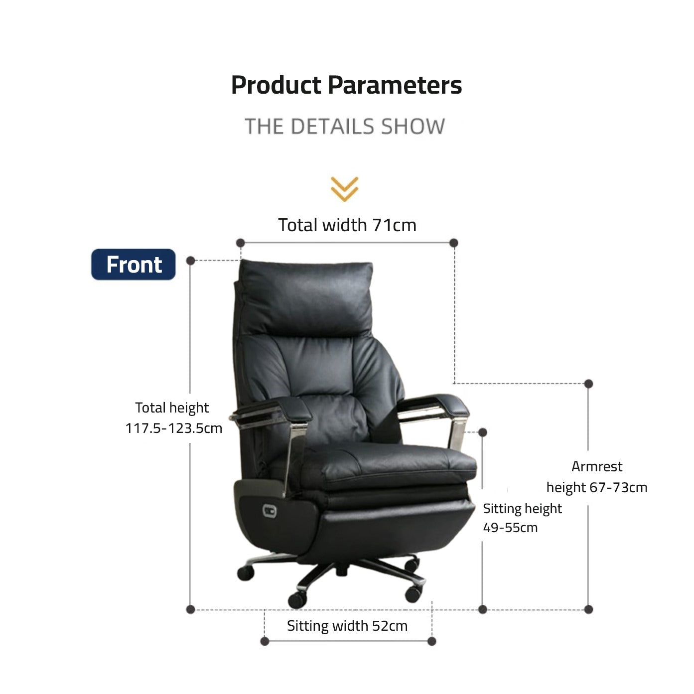 Image showcasing Adjustable Electric Office Chair with its parameters