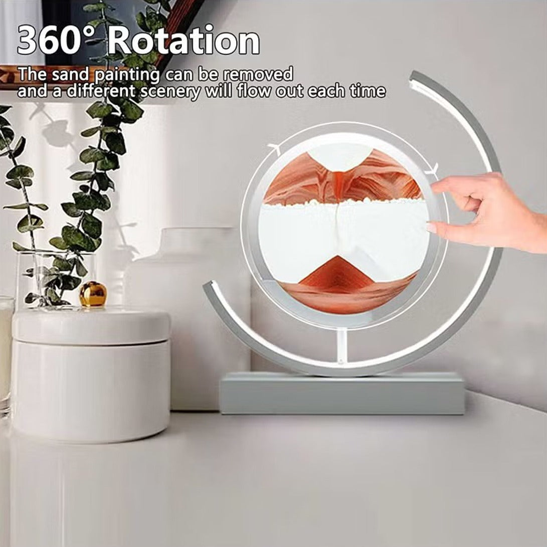 Quicksand 3D Table Lamp kept near to a sugar pot and a glass cup on a table being rotated in 360 degree by a person