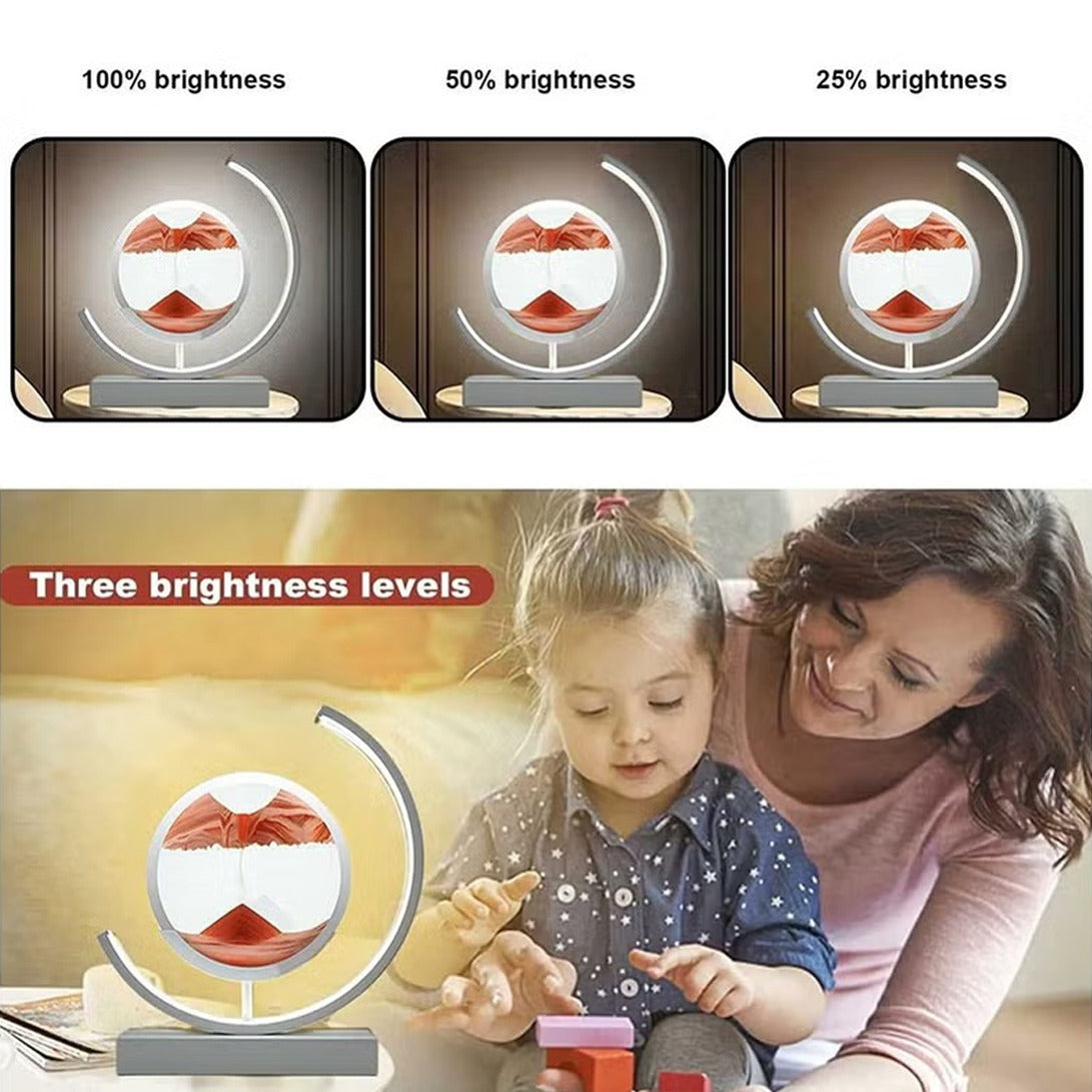 Collage image displaying three brightness level of Quicksand 3D Table Lamp