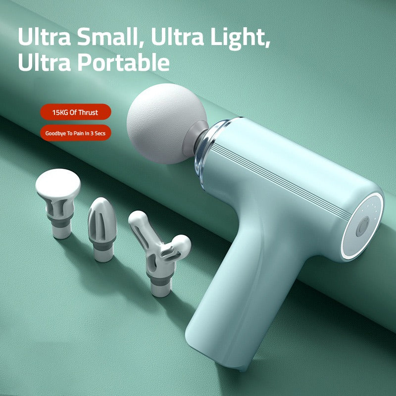 Portable Mini Massage Gun in green color with massage head