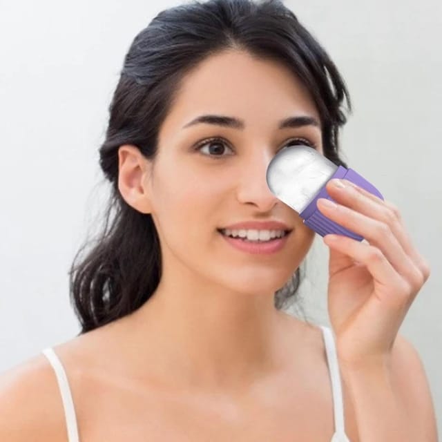 Woman using Silicone Ice Roller Massager
