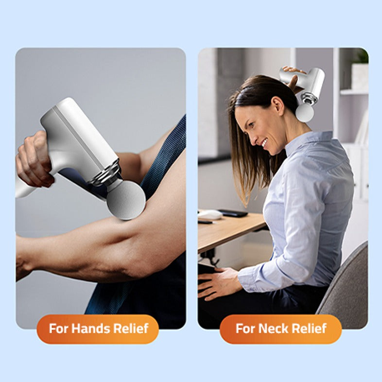 A woman using a Portable Mini Massage Gun