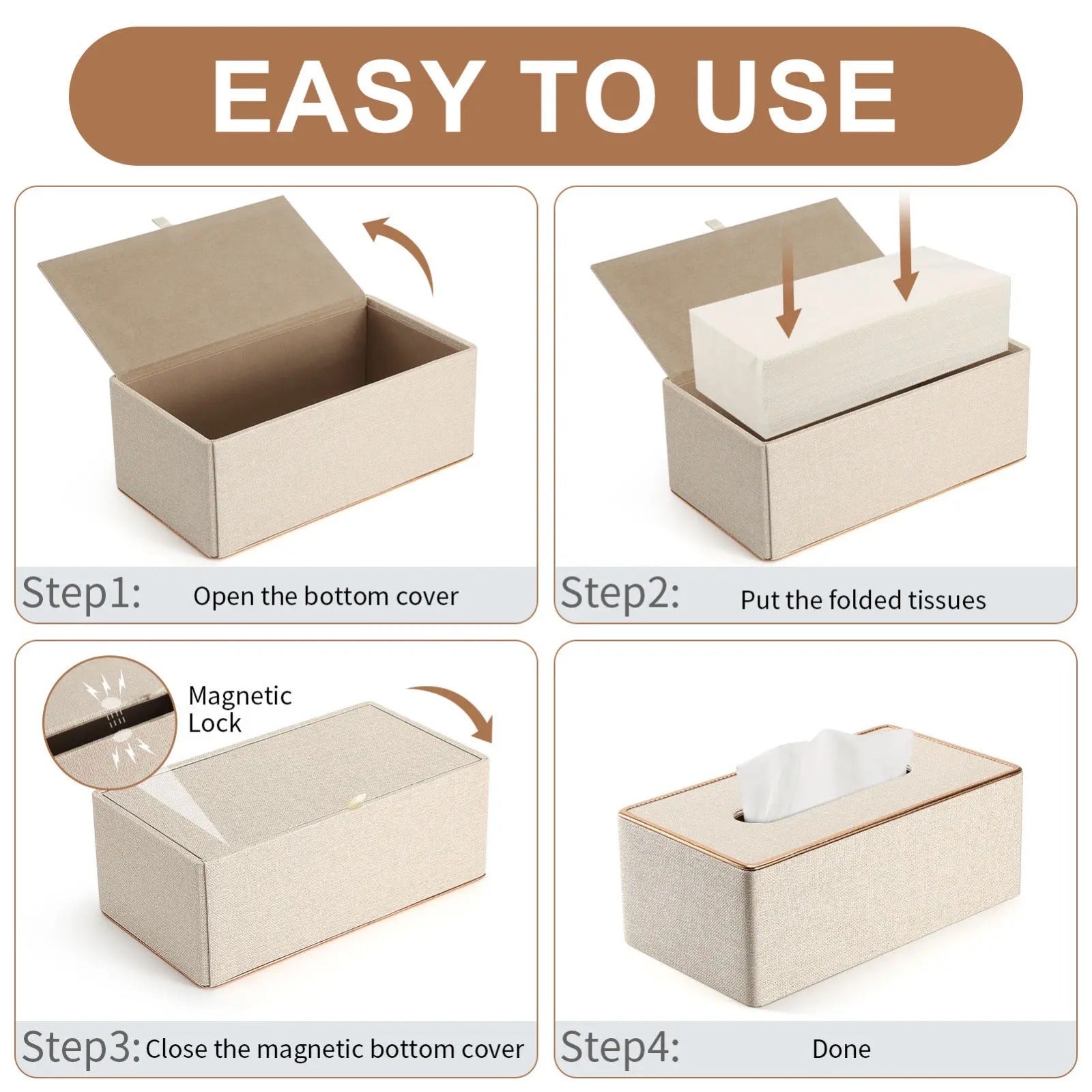 Virtual representation of how to use the Rectangular Tissue Box Holder