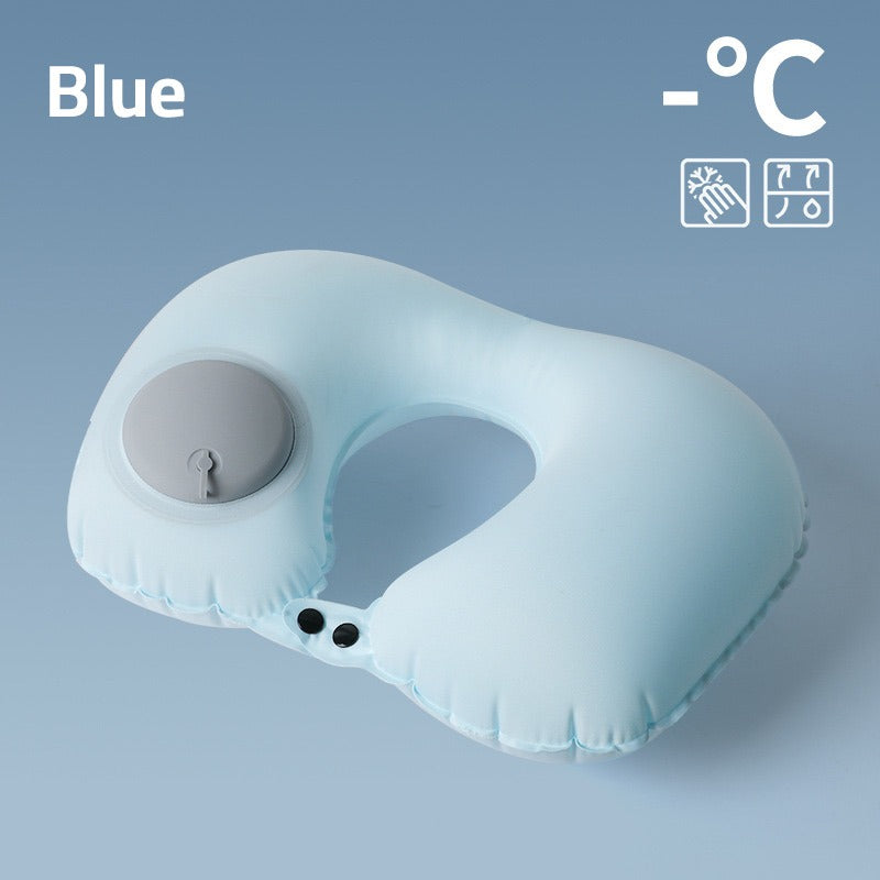 Inflatable U-Shape Travel Neck Pillow in a blue color