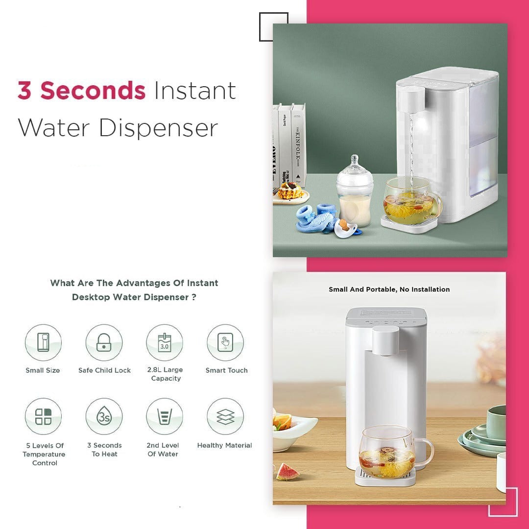 Different features of the 2.8L Instant Heating Desktop Water Dispenser