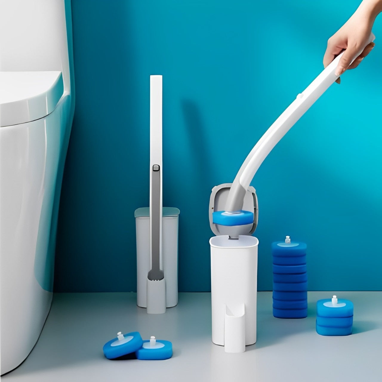 فرشاة تنظيف المرحاض ذات الرأس القابل للتصرف بمقبض طويل
