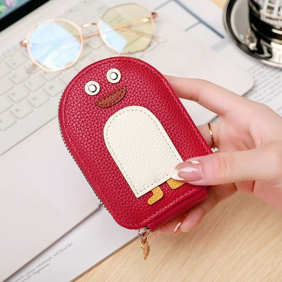 lady holding Cute Penguin Credit Card Coin Wallet