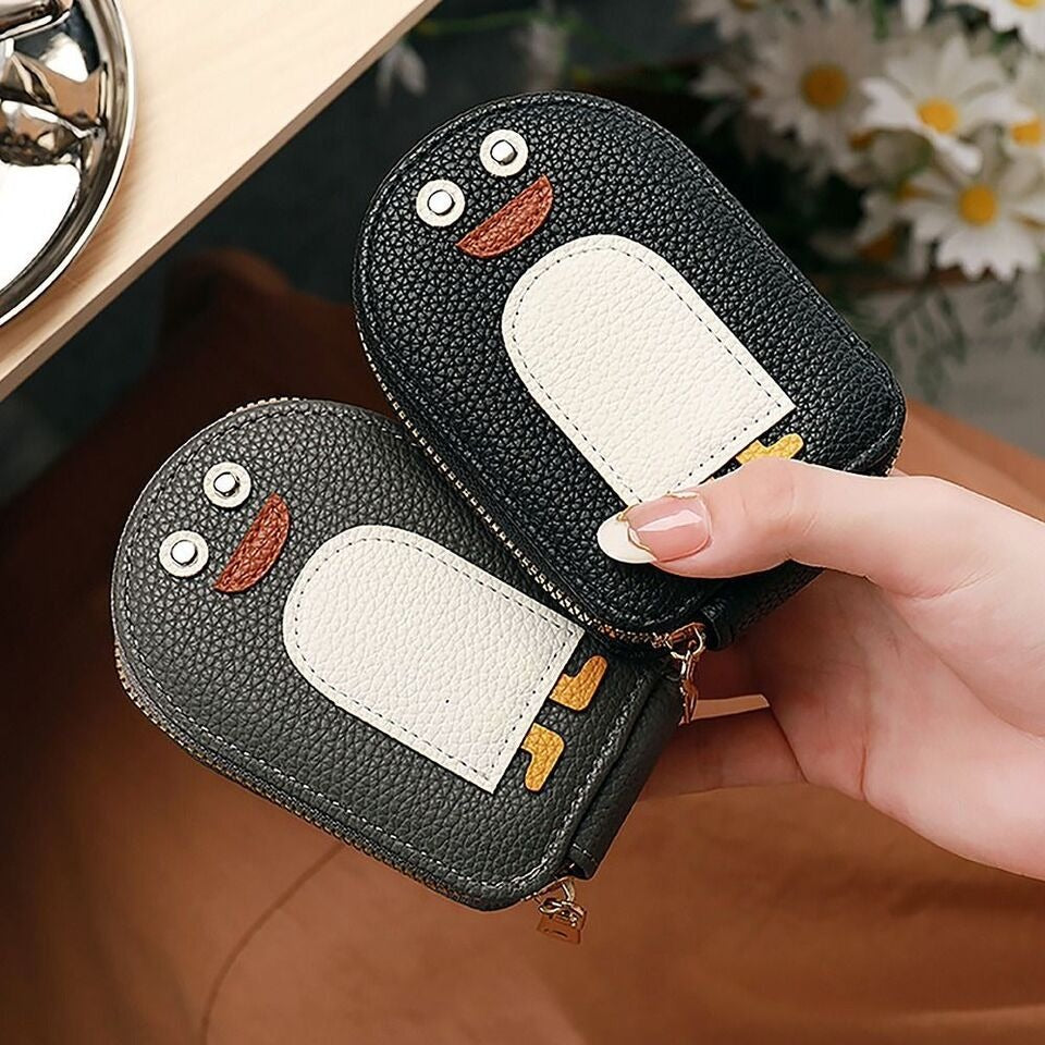 lady holding Cute Penguin Credit Card Coin Wallet