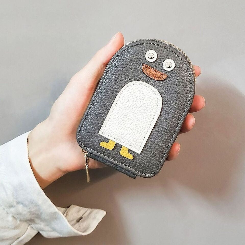 lady holding Cute Penguin Credit Card Coin Wallet