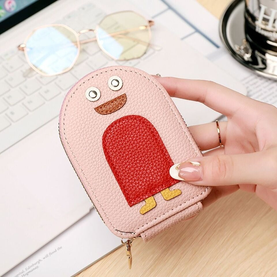 lady holding Cute Penguin Credit Card Coin Wallet