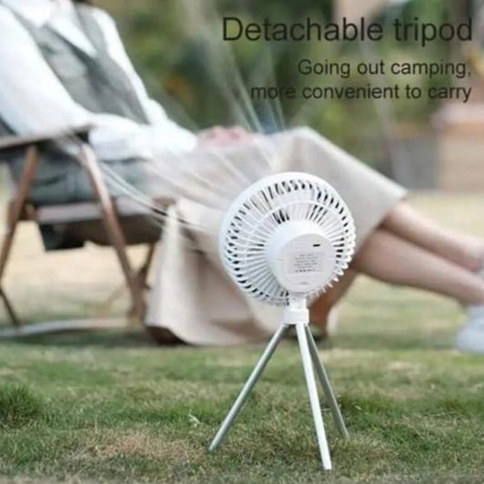 A Person is Placed Portable Mini Fan at Outdoor.