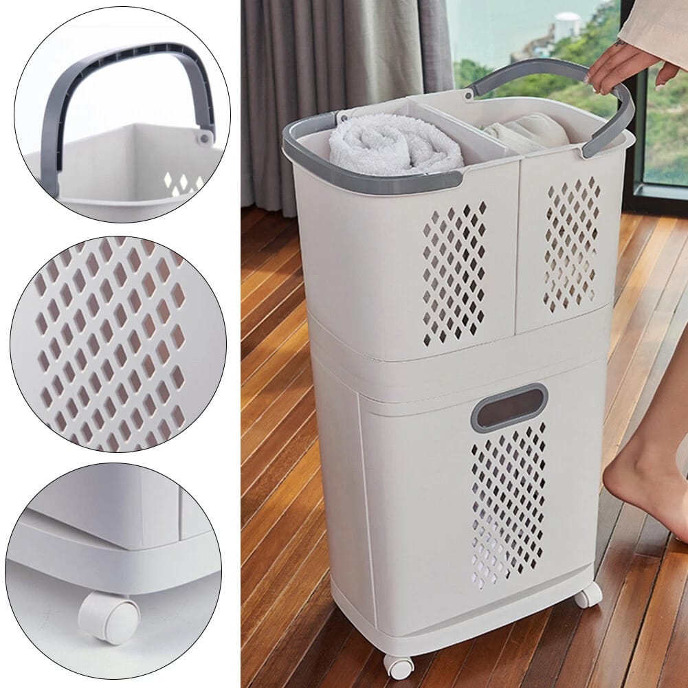 Different parts of Rolling Laundry Basket with Handle,ventilation holes and weels