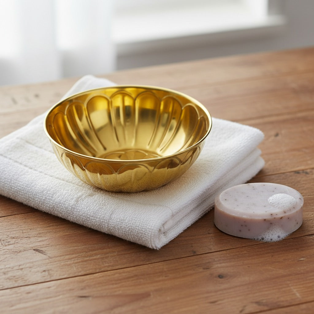 Hammam Bath Bowl, Traditional Decorative Gold Finish Washing Bowl