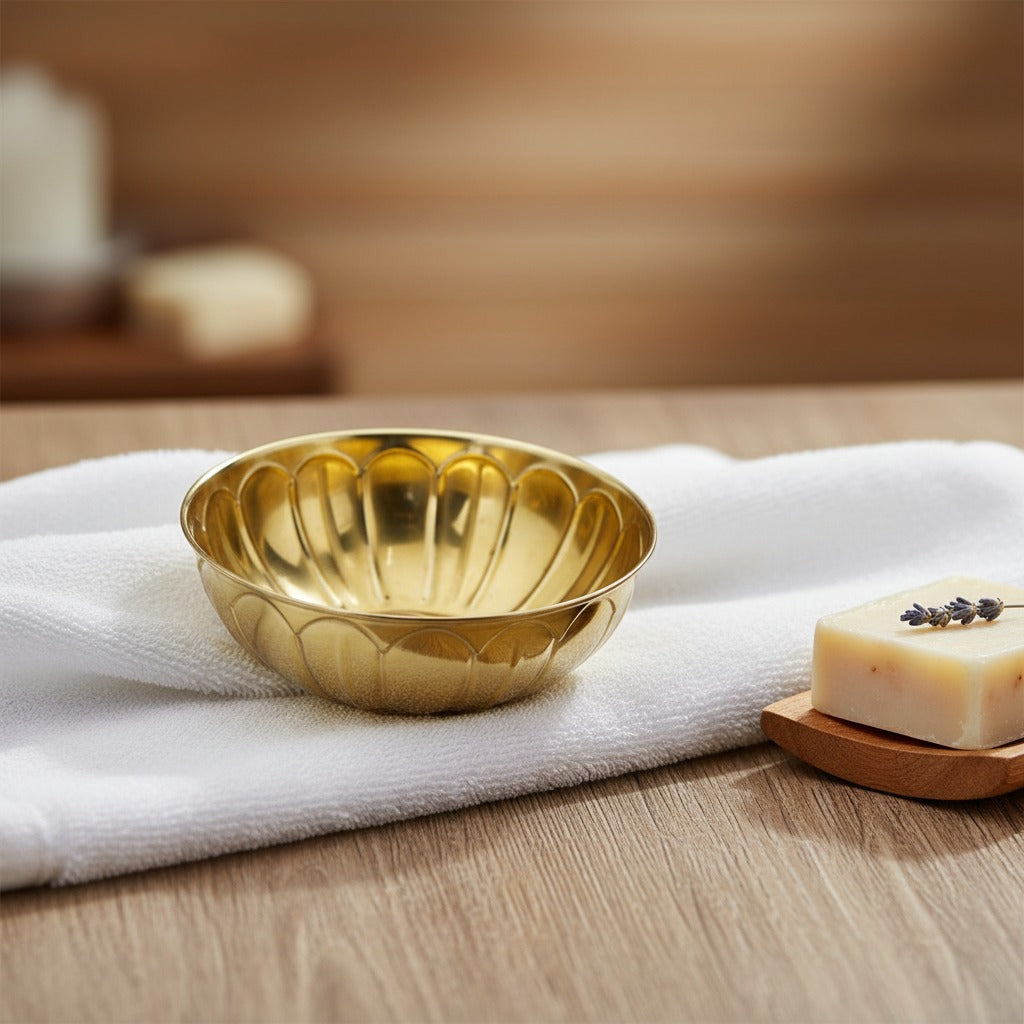 Hammam Bath Bowl, Traditional Decorative Gold Finish Washing Bowl