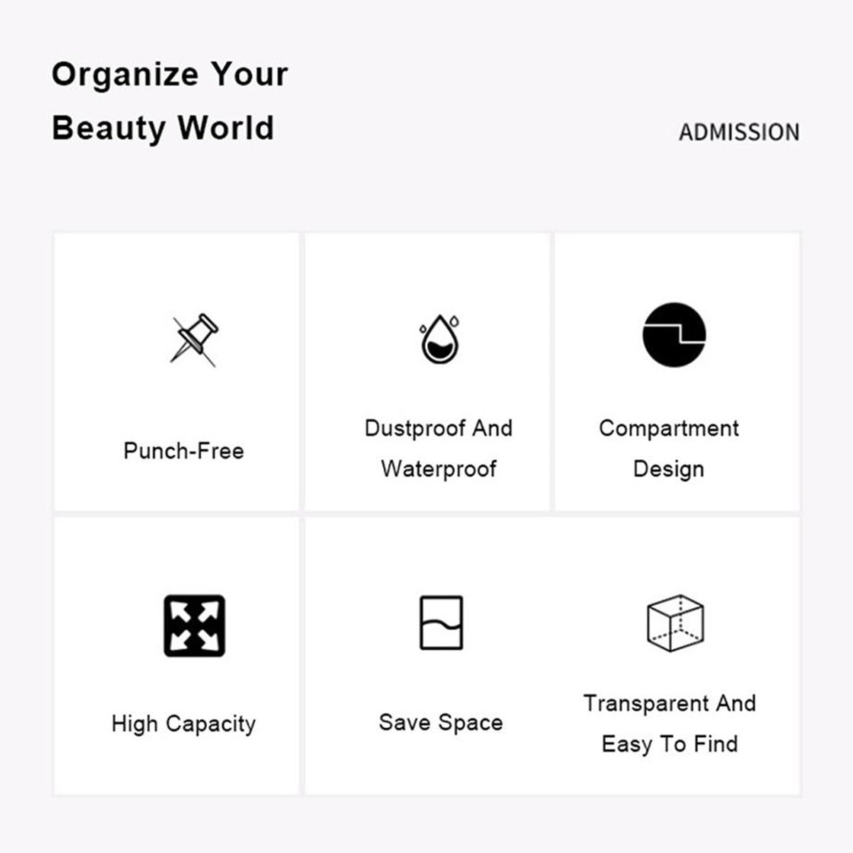 Wall Mount Large Capacity Bathroom Cosmetics Storage Box