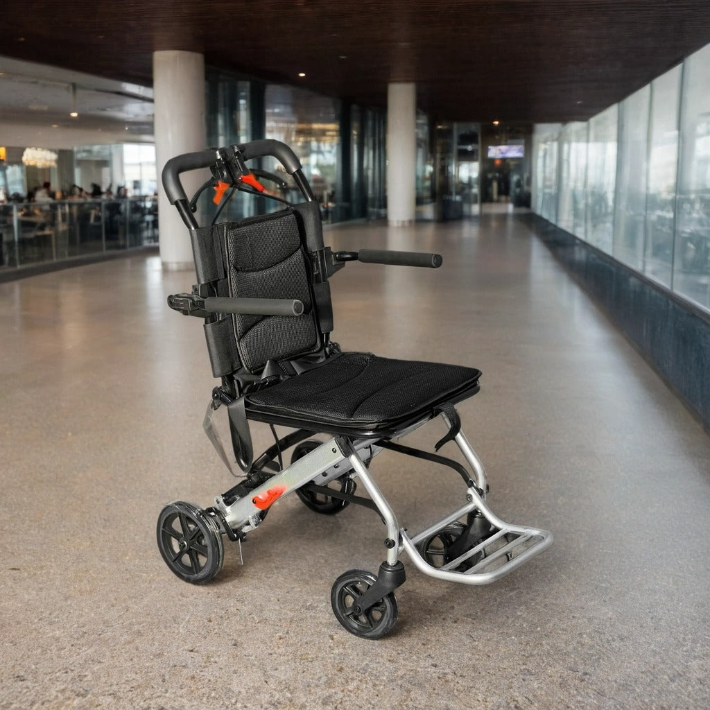 Portable Folding Travel Wheelchair with Hand Brake, Aircraft Transport Chair for Travel & Daily Use