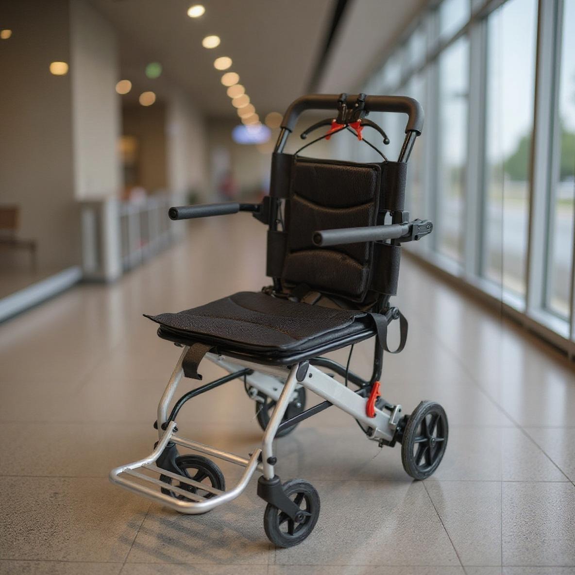 Portable Folding Travel Wheelchair with Hand Brake, Aircraft Transport Chair for Travel & Daily Use