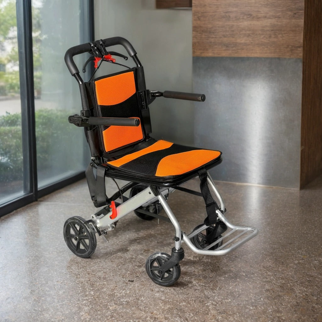 Portable Folding Travel Wheelchair with Hand Brake, Aircraft Transport Chair for Travel & Daily Use