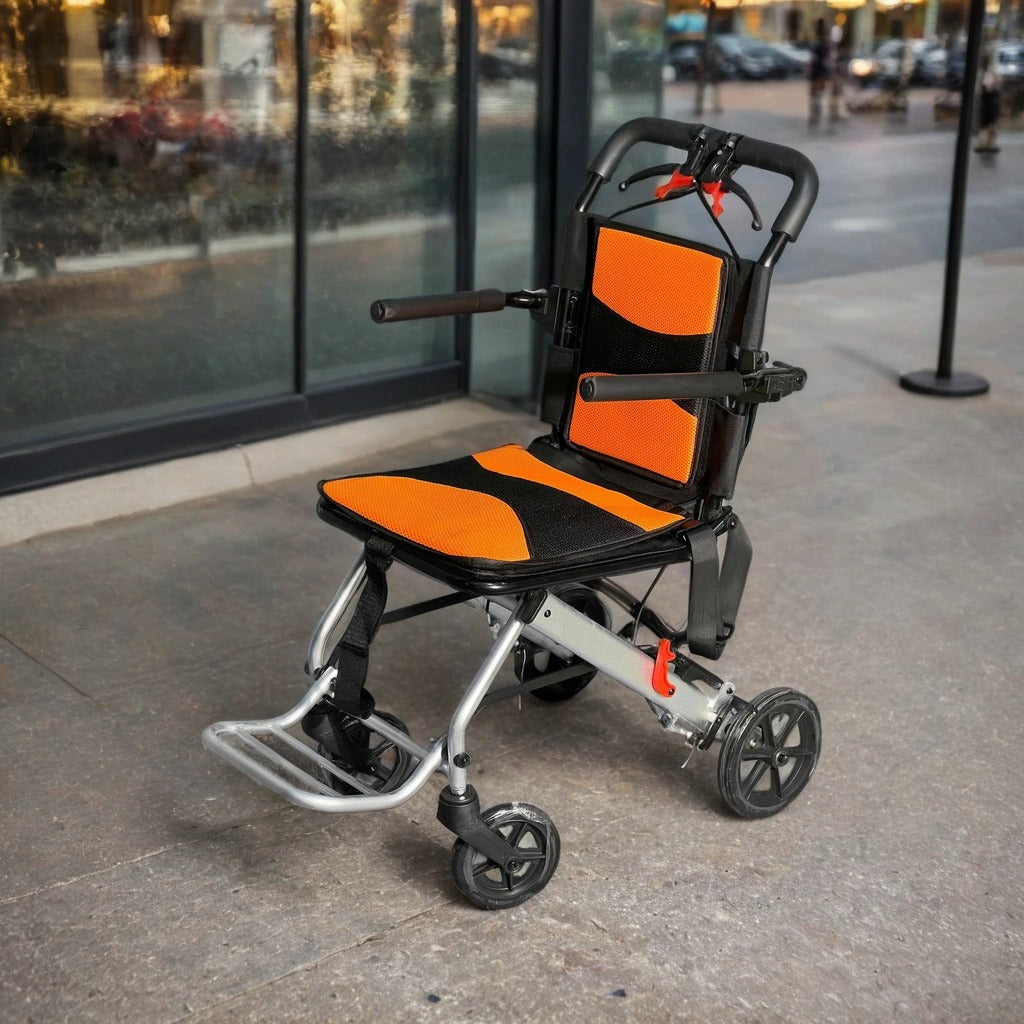 Portable Folding Travel Wheelchair with Hand Brake, Aircraft Transport Chair for Travel & Daily Use