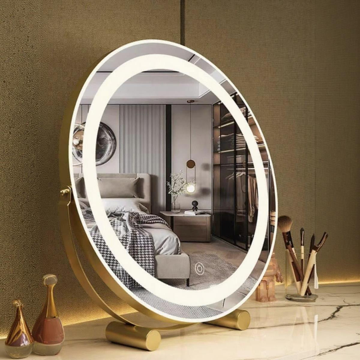 Round LED Makeup Mirror with Soft Light, Touch Control Vanity Mirror for Dressing Table & Bedroom Decor