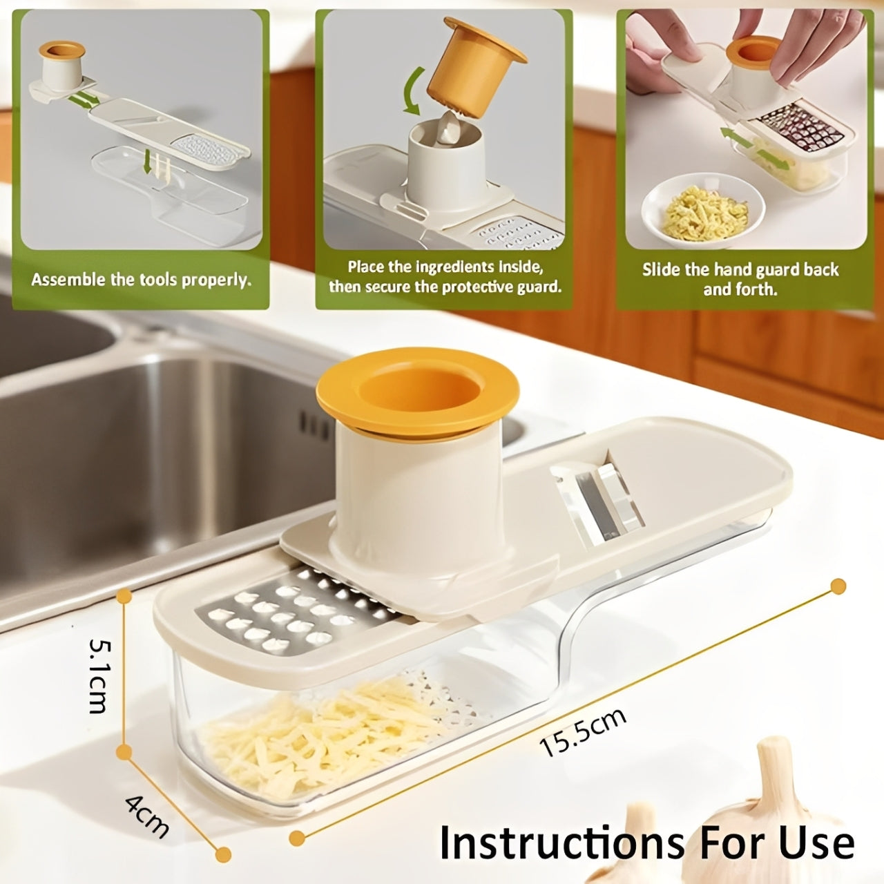 3-in-1 Triple Mini Slicer, Ginger Garlic Grater Handheld Stainless Steel Kitchen Cutter