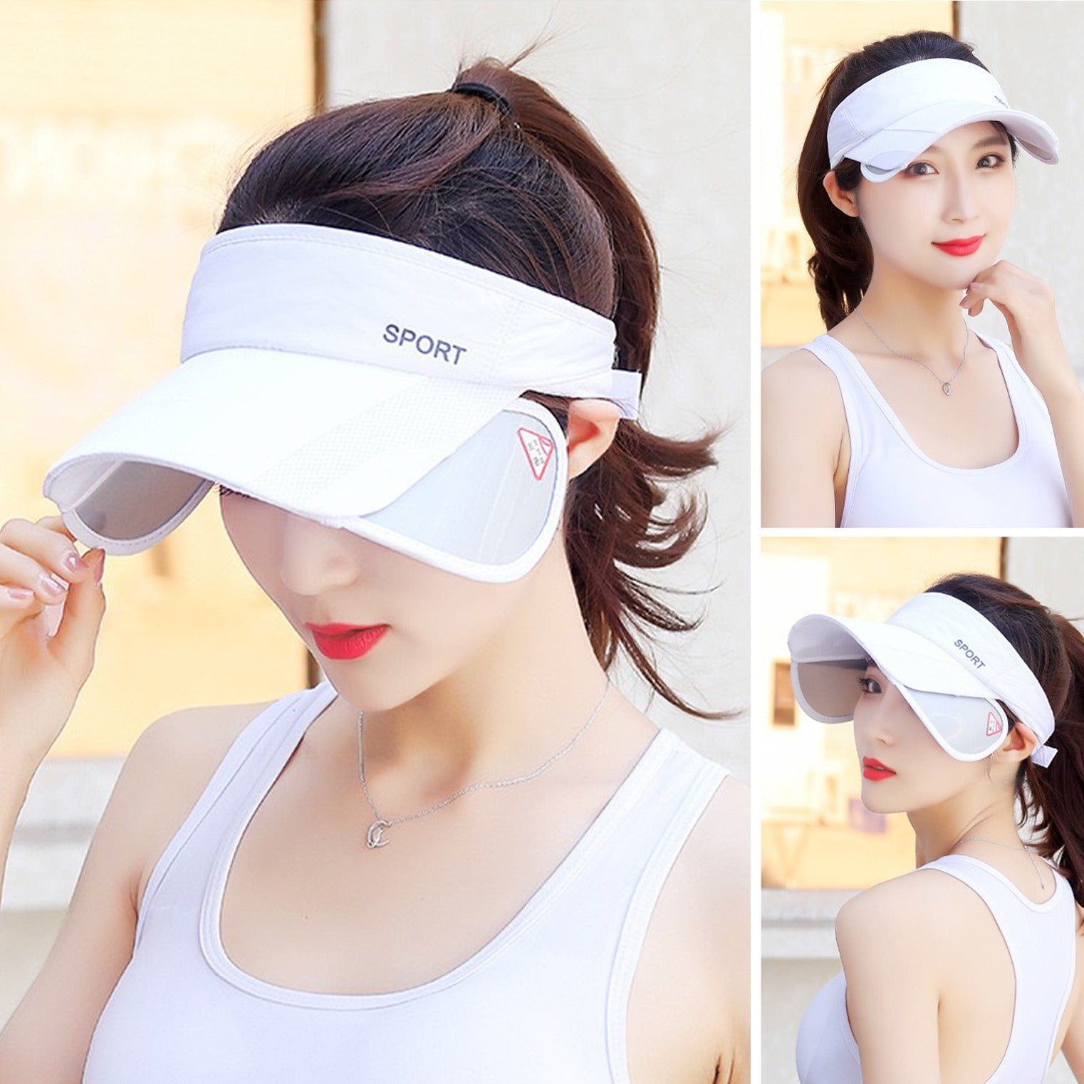 A Women is Wearing Adjustable Wide Brim Hat.