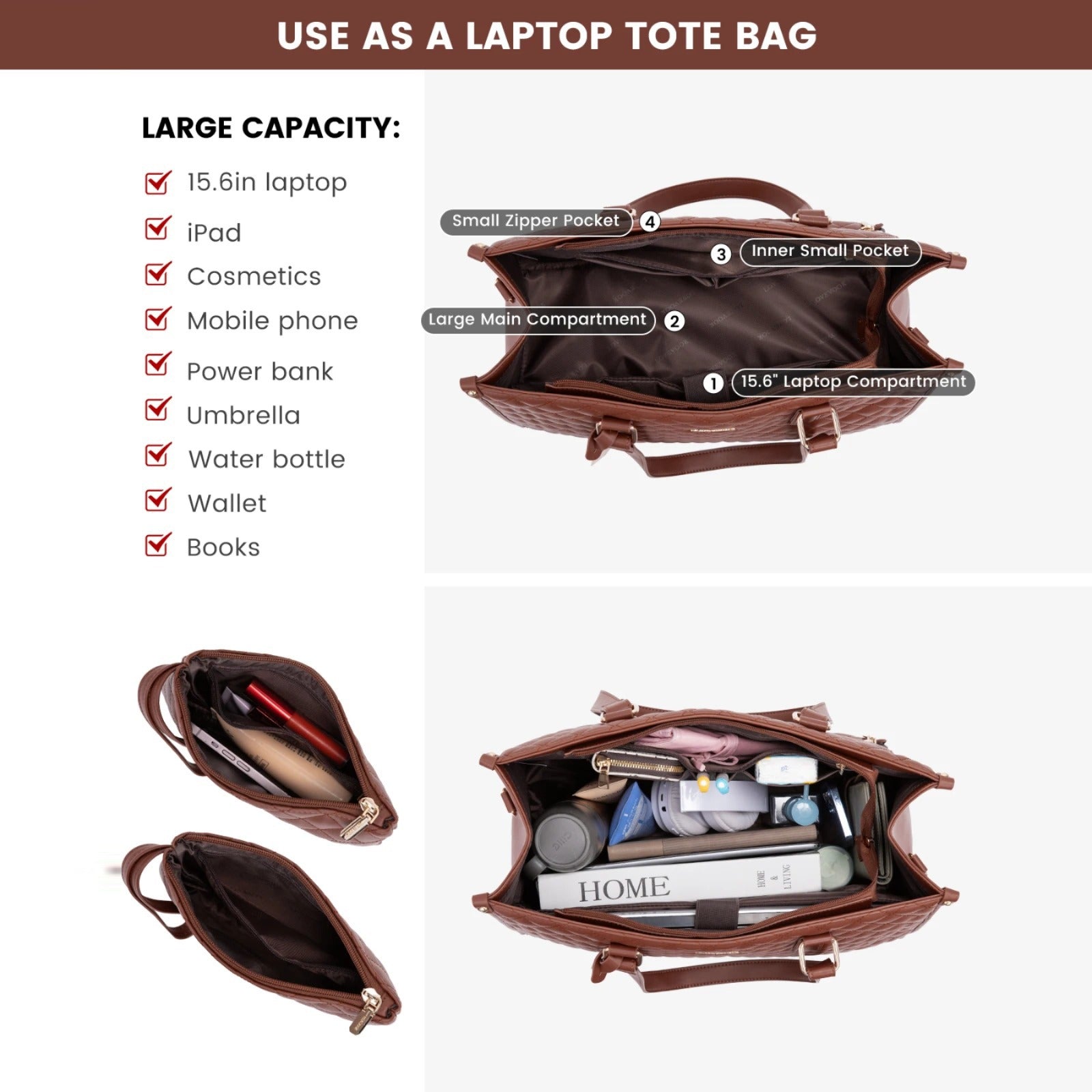 Different Items are Stored On Women Tote Lunch Bag.