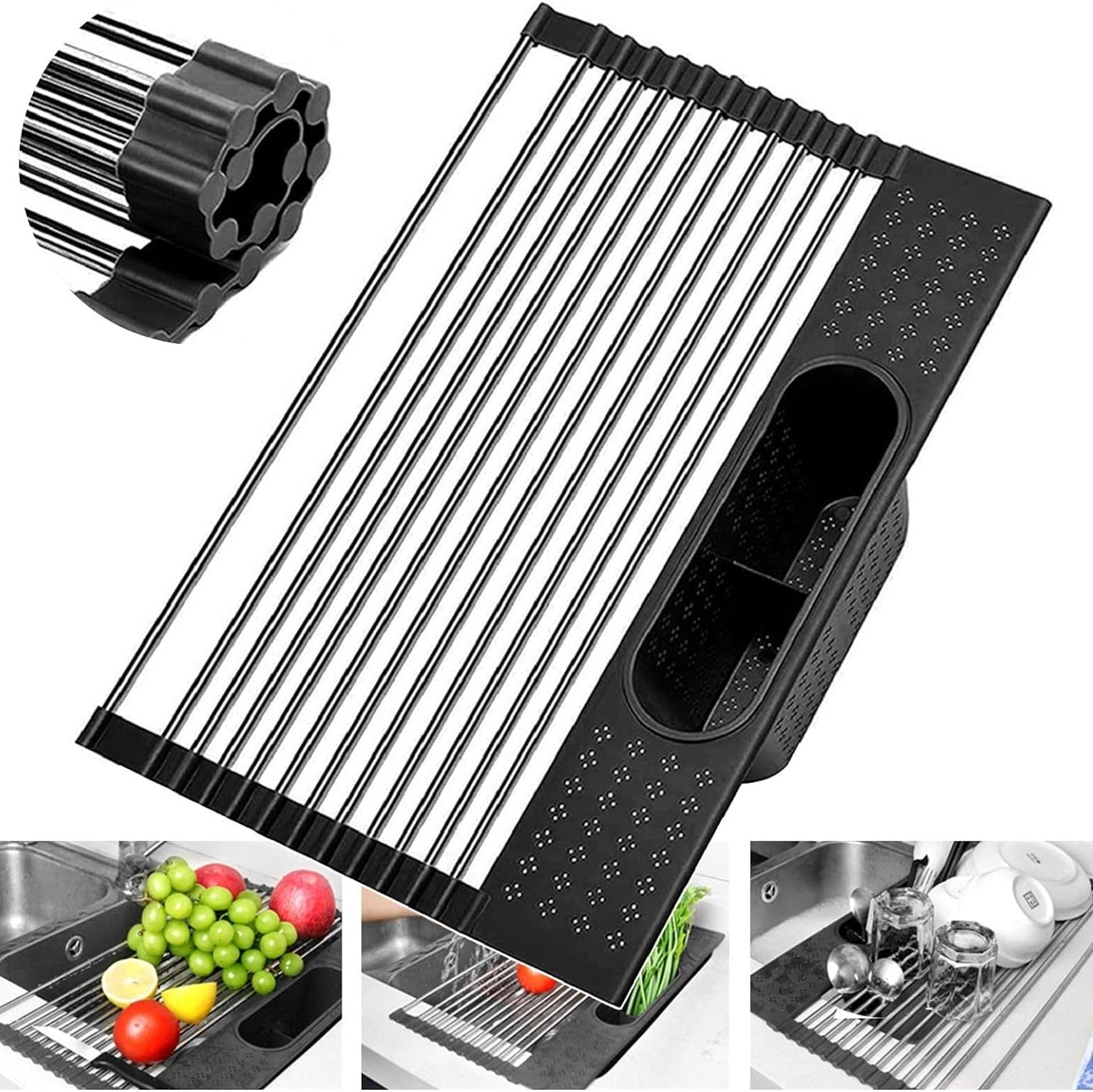 Sink Dish Drainer and above 3 pictures shows the usage of Sink Dish Drainer