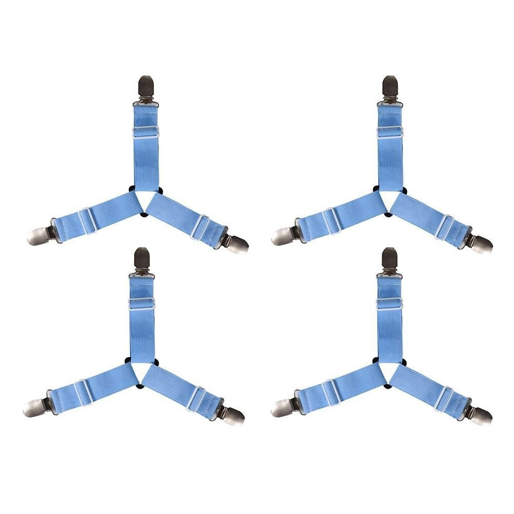 4 Triangle Elastic Suspenders with Gripper Clips for Bedsheets, Mattresses