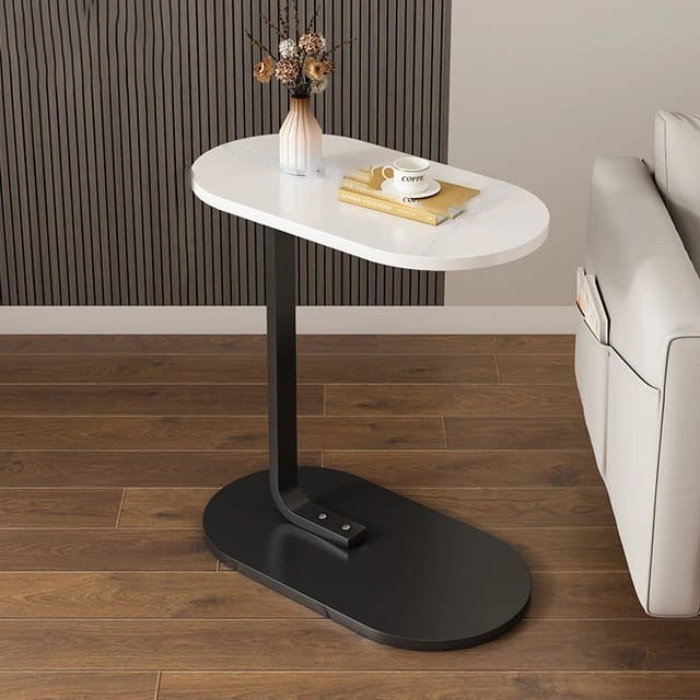 Wooden Side Table With Metal Base.