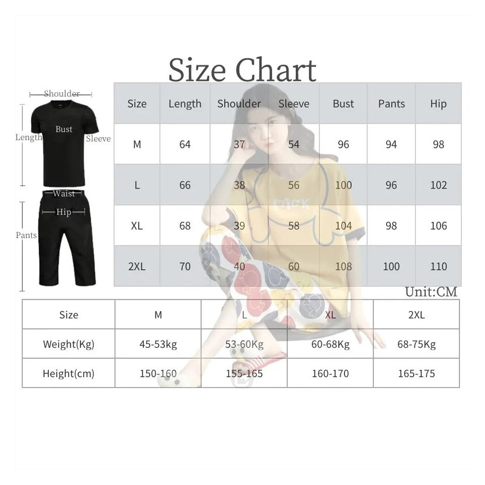 comfy sleep wear size chart