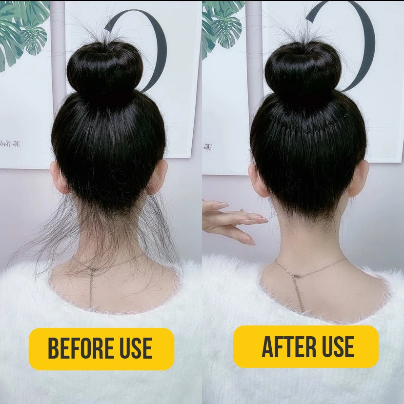 A woman gracefully styles her hair using a Curve Clip Hairpin